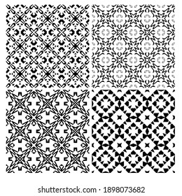 four Black and white texture. Abstract seamless geometric pattern. 