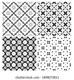 four Black and white texture. Abstract seamless geometric pattern. 