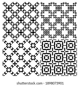 four Black and white texture. Abstract seamless geometric pattern. 