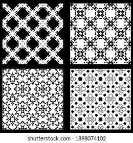 four Black and white texture. Abstract seamless geometric pattern. 