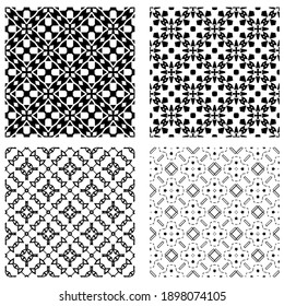 cuatro texturas en blanco y negro. Resumen de un patrón geométrico sin fisuras. 