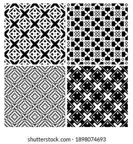 four Black and white texture. Abstract seamless geometric pattern. 