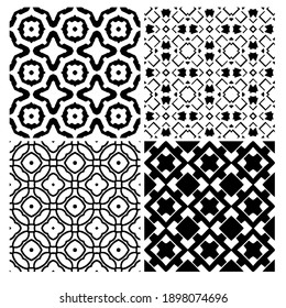 cuatro texturas en blanco y negro. Resumen de un patrón geométrico sin fisuras. 