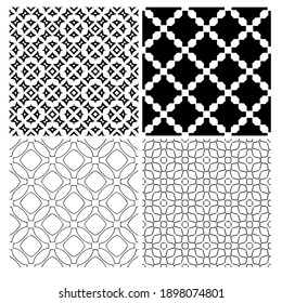 four Black and white texture. Abstract seamless geometric pattern. 