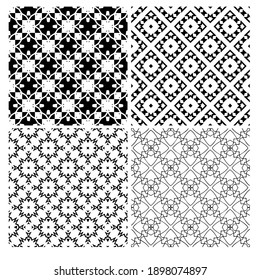 four Black and white texture. Abstract seamless geometric pattern. 