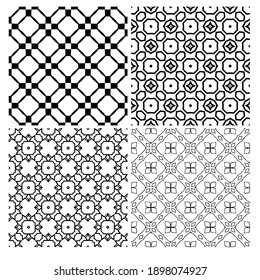 four Black and white texture. Abstract seamless geometric pattern. 