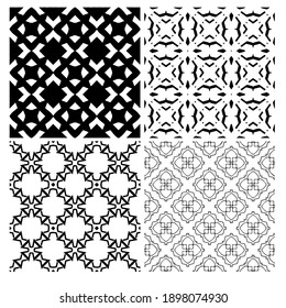 cuatro texturas en blanco y negro. Resumen de un patrón geométrico sin fisuras. 