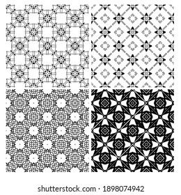 cuatro texturas en blanco y negro. Resumen de un patrón geométrico sin fisuras. 