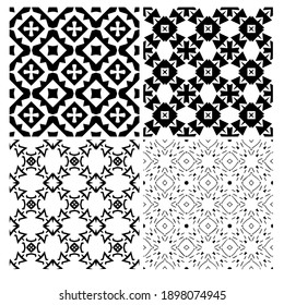 four Black and white texture. Abstract seamless geometric pattern. 