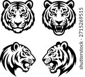 Four Black and White Tiger Head in Different Angles