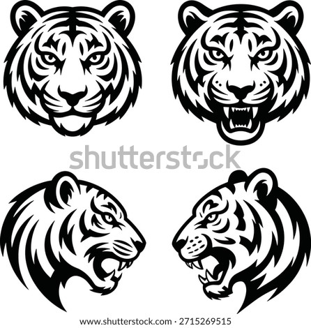 Four Black and White Tiger Head in Different Angles
