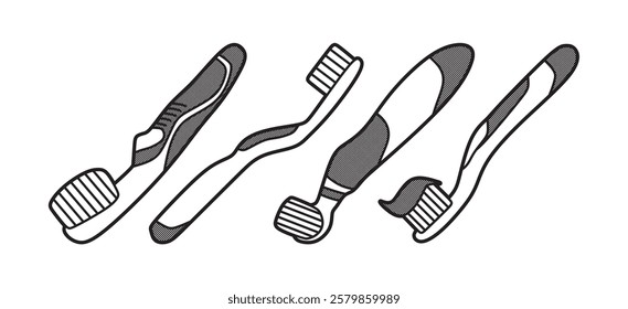 four black and white toothbrush vector images