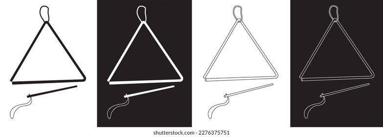 Four black and white triangles. percussion musical instrument. Vector illustration isolated on white and black background.