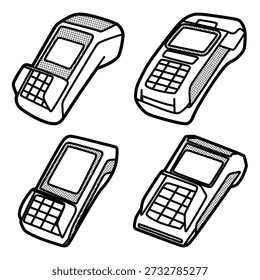 four black and white vector edc machine images, customizable lines