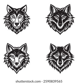 Four Black and White Wolf Head Logos