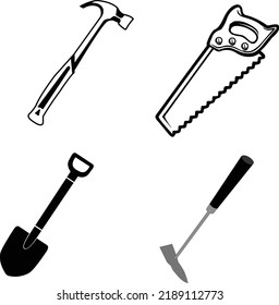 four black and white work tools logo