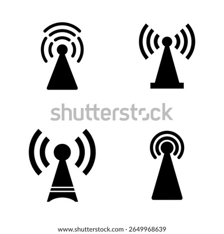 Four Black Wireless Signal Icons White Background wifi