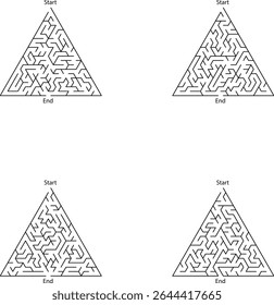 Cuatro laberintos negros y triangulares Inicio Puntos finales Caminos complejos Puzzle Juego Actividad