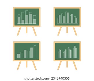 Four blackboards with bar graphs, vector eps10 illustration