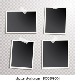 four blank instant photos isolated with transparent shadow, layered and editable vector illustration