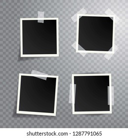 four blank instant photos isolated with transparent shadow, layered and editable vector illustration