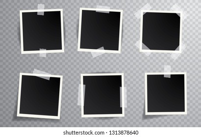 four blank instant photos isolated with transparent shadow, layered and editable vector illustration