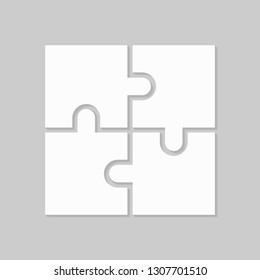 Four blank puzzle pieces. Puzzle for web, information or presentation design, infographics. White puzzle on gray background. Vector illustration