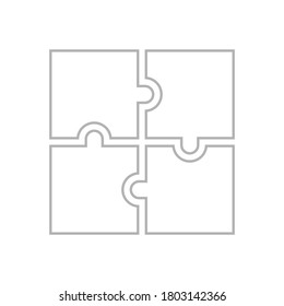Four blank puzzle pieces. Puzzle for web, information or presentation design, infographics. White puzzle on white background. Vector illustration