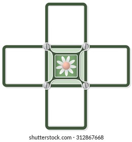 Four blank text areas and flower