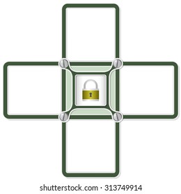 Four blank text areas and padlock
