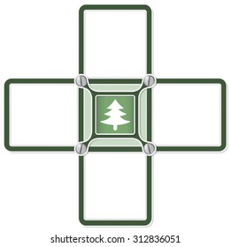 Four blank text areas and tree symbol