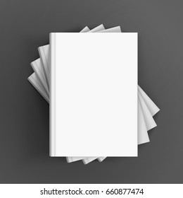 four blank white books stacking in helical shape, can be used as design element, isolated dark gray background, 3d illustration 