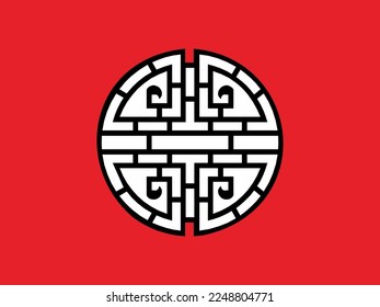 Four Blessings, Chinese Lucky Charm, Feng Shui. Black, regular, multiple, flat icon isolated on red background.