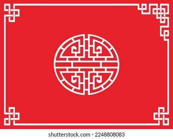 Four Blessings, Chinese Lucky Charm, Feng Shui. Black, regular, multiple, flat icon isolated on red background.