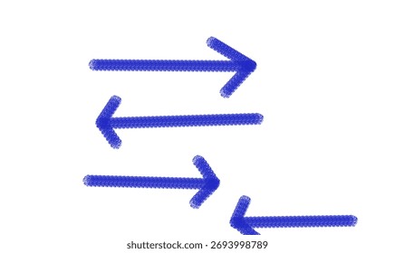 Quatro setas azuis apontando para a direita em um plano de fundo branco, indicando direção ou progresso.