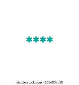 four blue asterisks footnote icon. Password, parol  sign. Flat icon of asterisk isolated on white background. Vector illustration. Star note symbol for more information