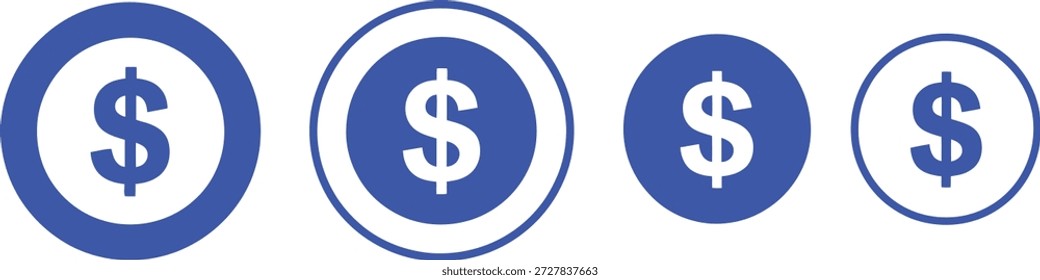 Cuatro círculos azules con signos de dólar blanco moneda de dinero