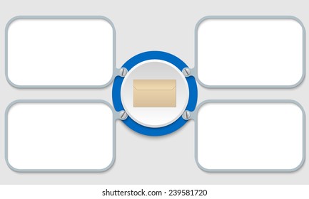 four blue frame for text and envelope