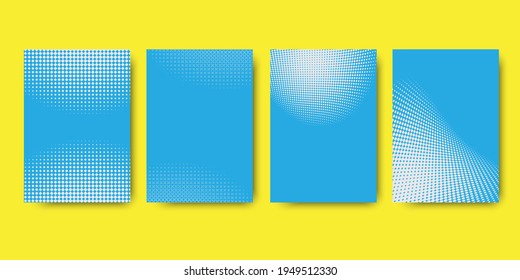 cuatro rectángulos azules en medio tono fondo amarillo. semitono de degradado de línea. Imagen de archivo. Ilustración vectorial. EPS 10.