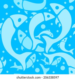 Four blue round signs with fish in vector