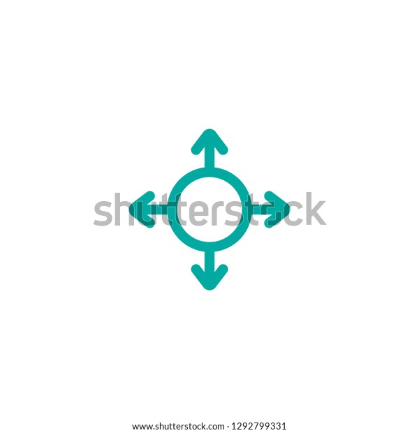 four blue rounded arrows point out from the\
center and circle. Expand. Outward Directions icon. Vector\
illustration. Isolated on white. Flat process icon. Good for web\
and software interfaces.