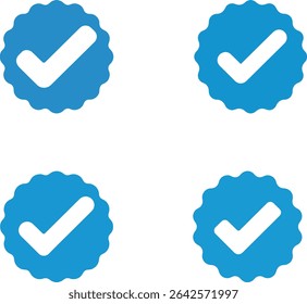 Four blue scallop edged icons each feature a white check mark, indicating validation. With a transparent background to ensure versatile application. - Powered by Shutterstock - Get 15% off with code: PIKWIZARD15