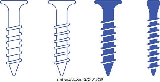 Cuatro tornillos azules en estilo de contorno y relleno sólido
