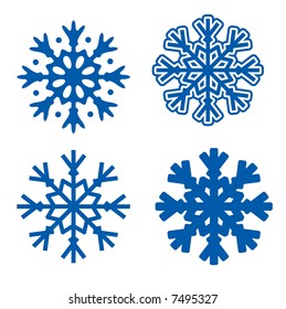 four blue snowflakes isolated over white background vector illustration