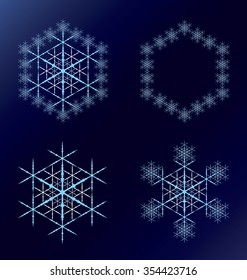 Four blue snowflakes on a dark blue background