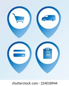 Four blue web icons with pictograms