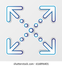 Four blue and white arrow signs isolated on gray background
