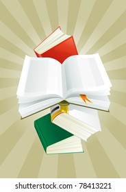 Four books on  old background with beams.