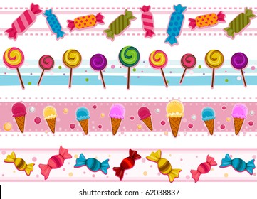 Four Border Designs of Candies and other Sweets - Vector