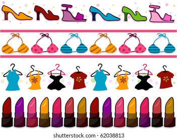 Four Border Designs of  Fashion-related Items for Girls - Vector